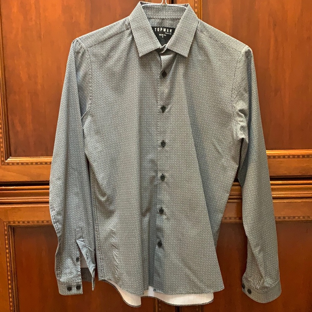 Topman black and white print long sleeved button down slim fit dress shirt S